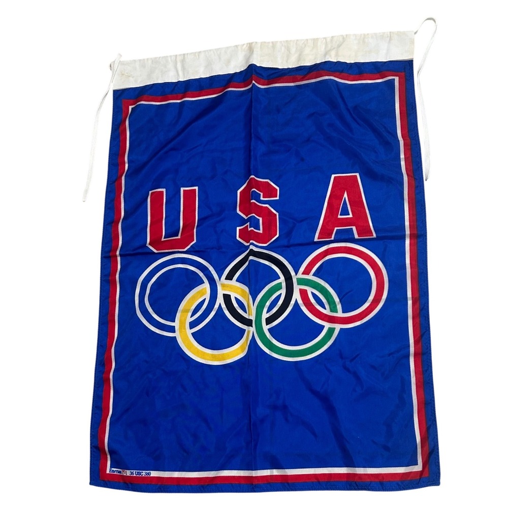 Vintage Emerson USA Olympic Games Banner Flag Blue 29x38 USA 36 USC 380